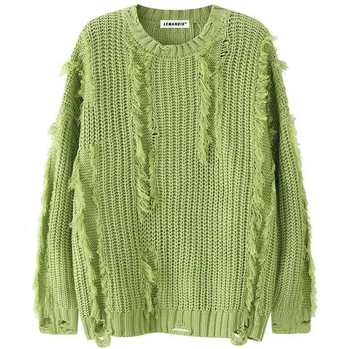 Sneakerhill® Ripped Cable Knit Sweater Solid Color - sneakerhillcom