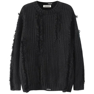 Sneakerhill® Ripped Cable Knit Sweater Solid Color - sneakerhillcom