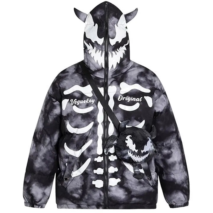 Sneakerhill® Skeleton Puffer Jacket with Devil Bag - sneakerhillcom