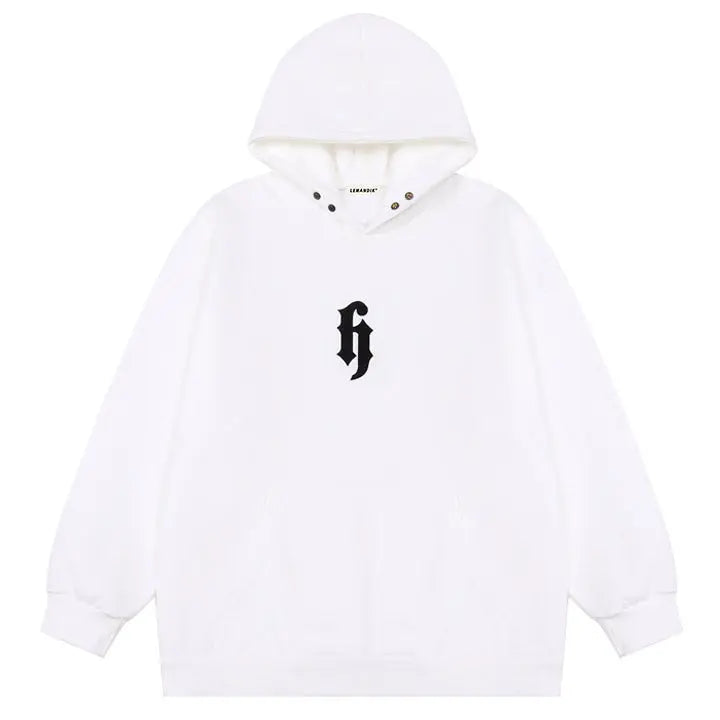 Sneakerhill® Solid Color Hoodie Embroidery H - sneakerhillcom