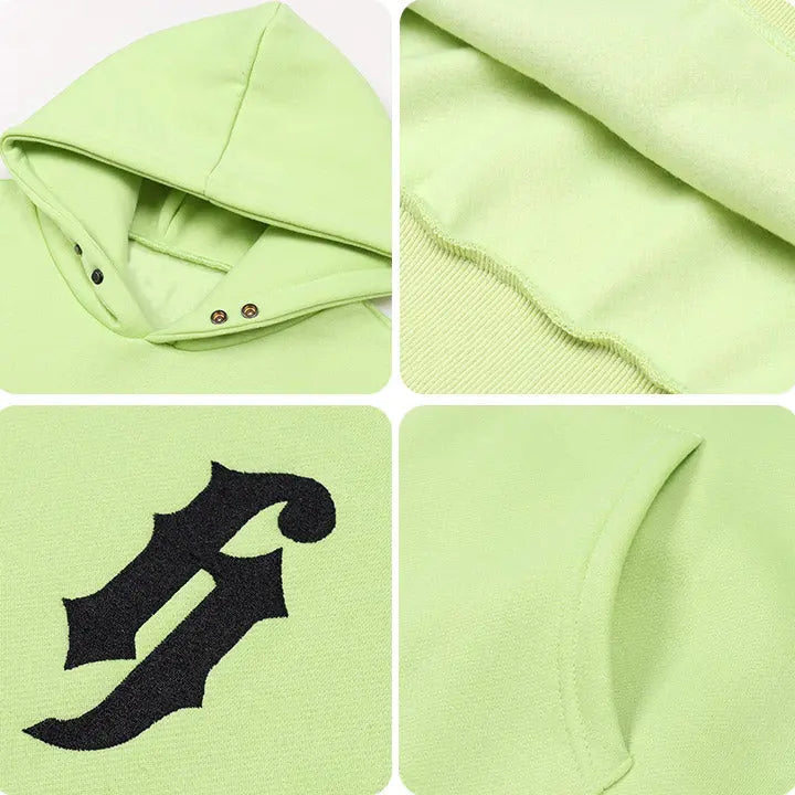 Sneakerhill® Solid Color Hoodie Embroidery H - sneakerhillcom