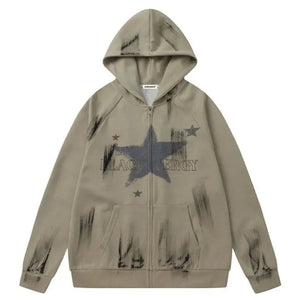 Sneakerhill® Star Print Zip-Up Hoodie - sneakerhillcom