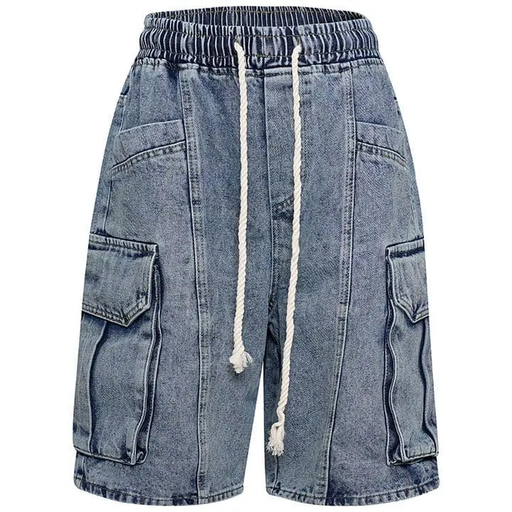 Sneakerhill® Straight Leg Cargo Denim Shorts Pocket Patch - sneakerhillcom