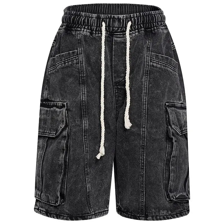 Sneakerhill® Straight Leg Cargo Denim Shorts Pocket Patch - sneakerhillcom