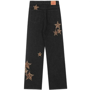 Sneakerhill® Straight Leg Jeans Leopard Star Patch - sneakerhillcom