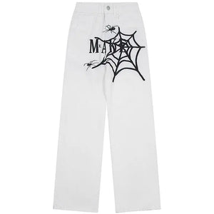 Sneakerhill® Straight Leg Jeans Spider Web Print - sneakerhillcom