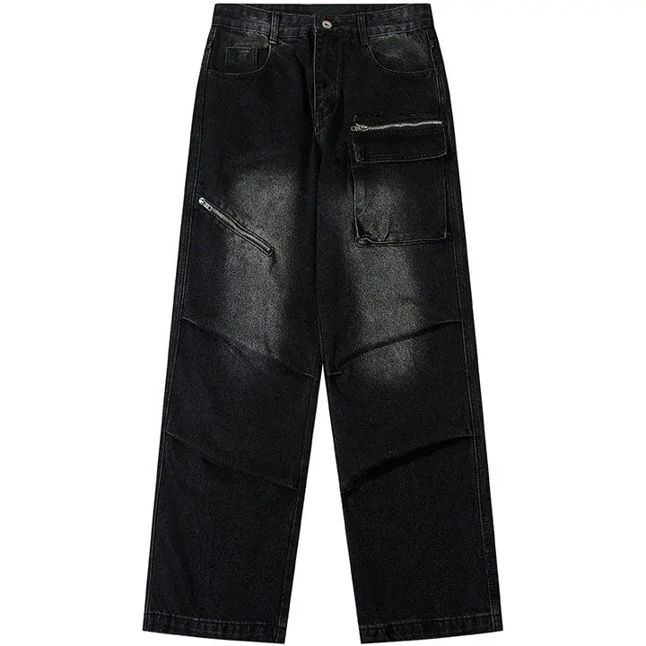 Sneakerhill® Straight Leg Jeans Zipper Pocket - sneakerhillcom