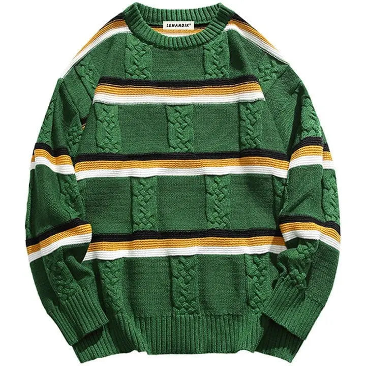 Sneakerhill® Street Style Striped Cable Knit Sweater - sneakerhillcom