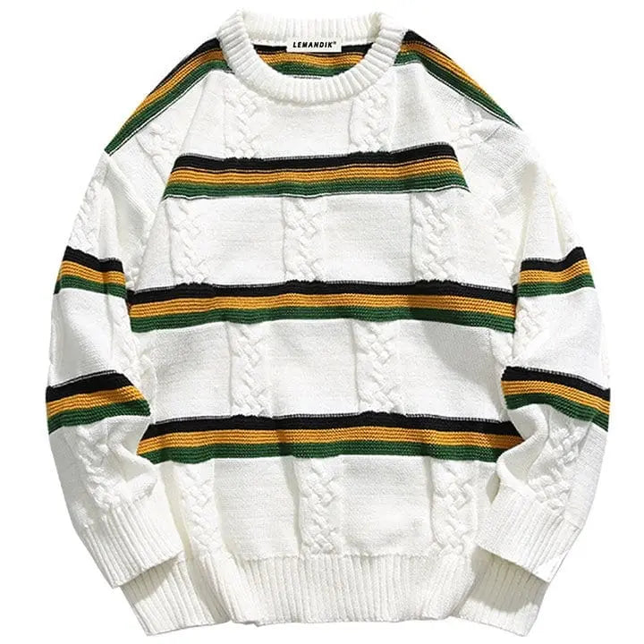 Sneakerhill® Street Style Striped Cable Knit Sweater - sneakerhillcom