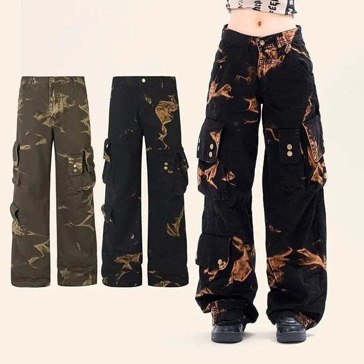 Sneakerhill® Street Style Washed Cargo Pants Fire - sneakerhillcom