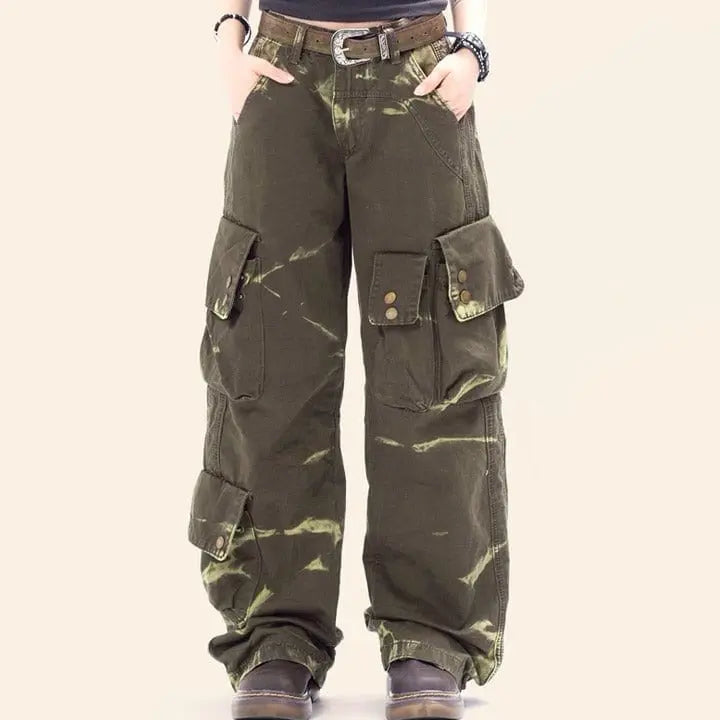 Sneakerhill® Street Style Washed Cargo Pants Fire - sneakerhillcom