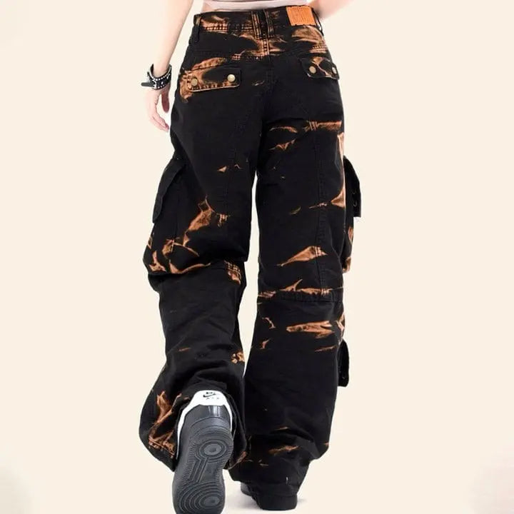 Sneakerhill® Street Style Washed Cargo Pants Fire - sneakerhillcom