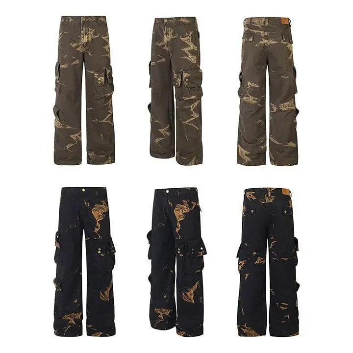 Sneakerhill® Street Style Washed Cargo Pants Fire - sneakerhillcom