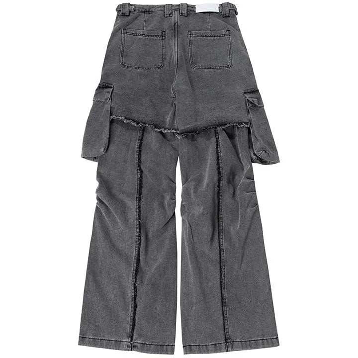 Sneakerhill® Street Style Washed Layer Pleated Cargo Pants - sneakerhillcom