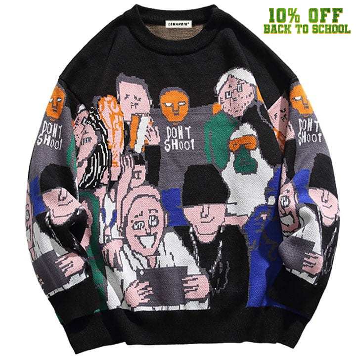 Sneakerhill® Streetwear Cartoon Knitted Sweater Character - sneakerhillcom