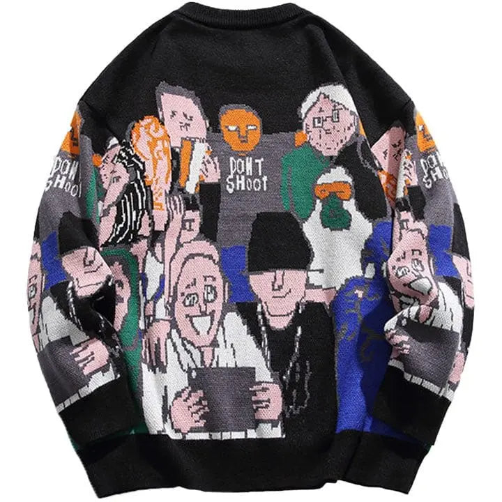 Sneakerhill® Streetwear Cartoon Knitted Sweater Character - sneakerhillcom