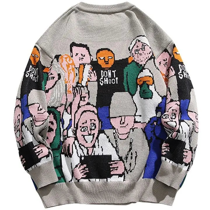 Sneakerhill® Streetwear Cartoon Knitted Sweater Character - sneakerhillcom