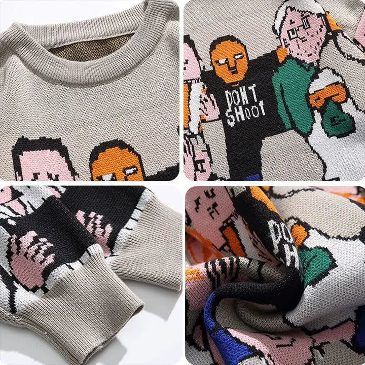 Sneakerhill® Streetwear Cartoon Knitted Sweater Character - sneakerhillcom