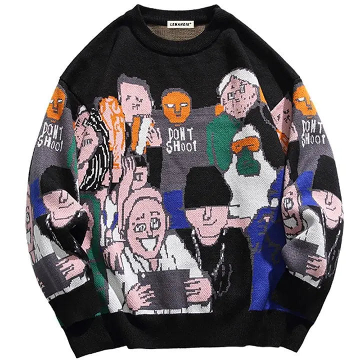 Sneakerhill® Streetwear Cartoon Knitted Sweater Character - sneakerhillcom