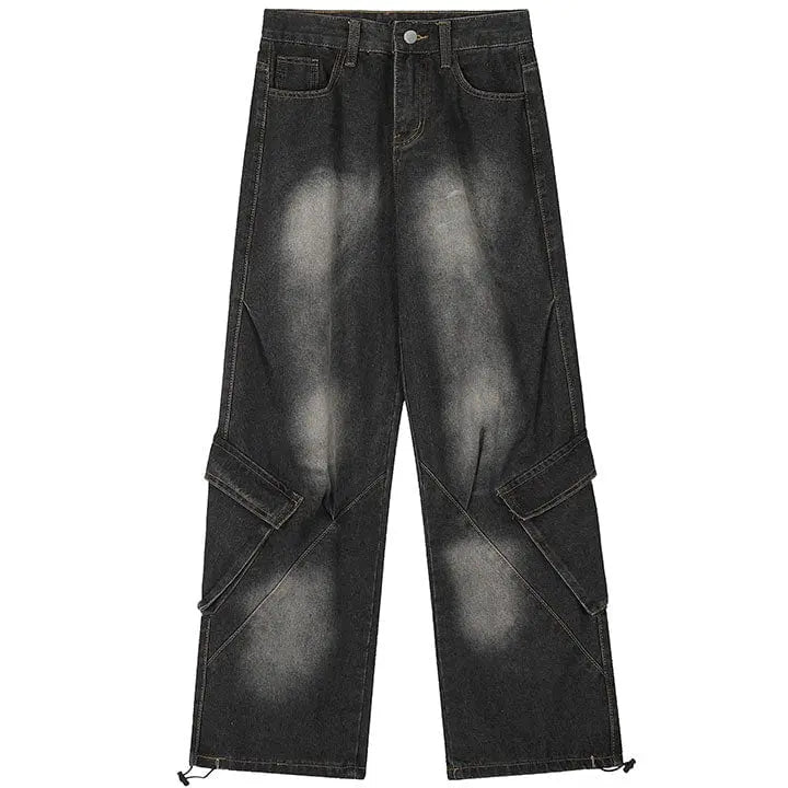 Sneakerhill® Stylish Straight Leg Jeans Patchwork Pocket - sneakerhillcom