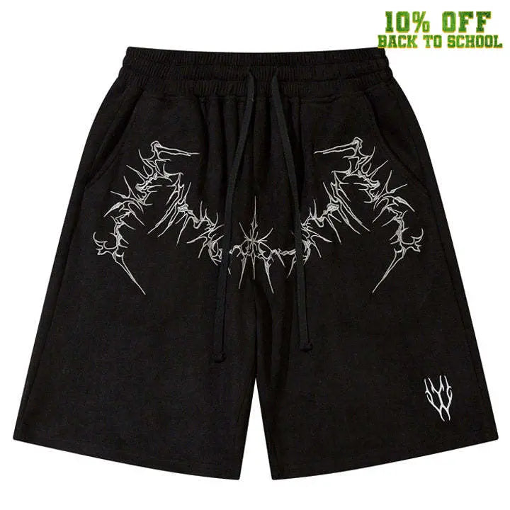 Sneakerhill® Suede Shorts Embroider Thorns Wings - sneakerhillcom