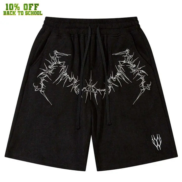 Sneakerhill® Suede Shorts Embroider Thorns Wings - sneakerhillcom