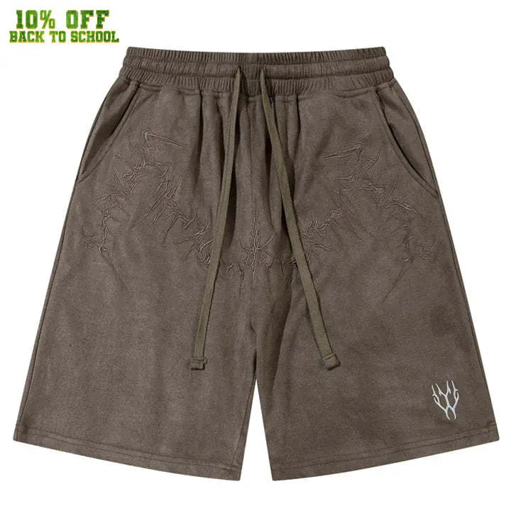 Sneakerhill® Suede Shorts Embroider Thorns Wings - sneakerhillcom