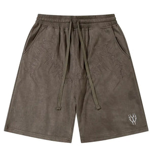 Sneakerhill® Suede Shorts Embroider Thorns Wings - sneakerhillcom