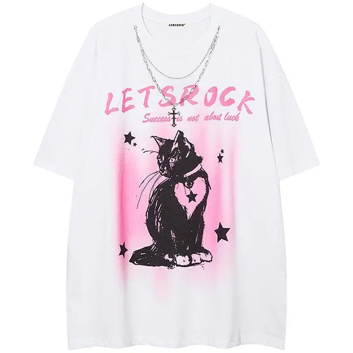 Sneakerhill® Summer Graphic T-shirt Elegant Cat - sneakerhillcom