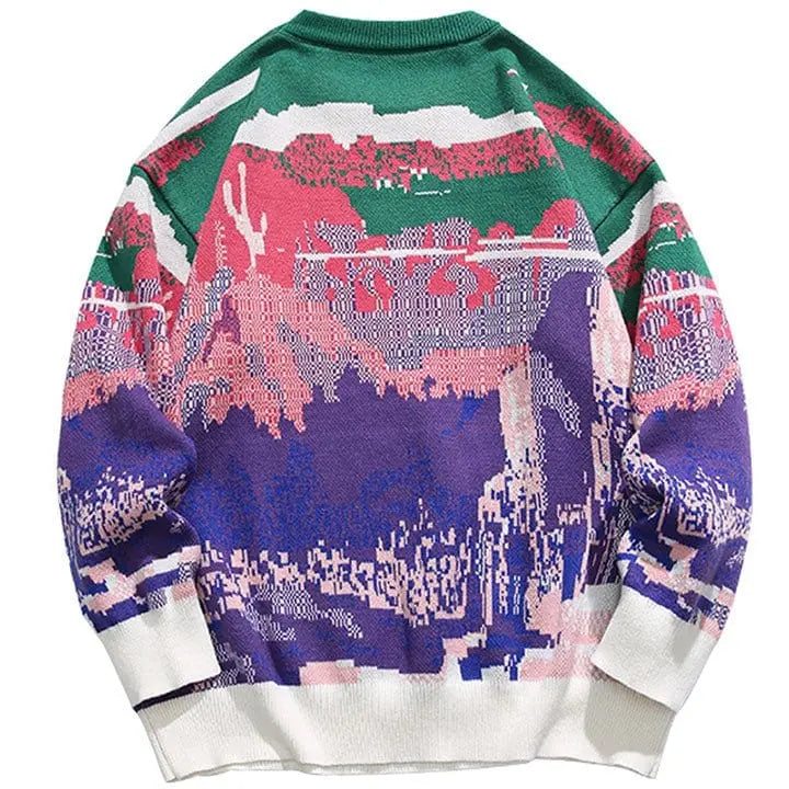 Sneakerhill® Unique Knitted Sweater Pixel Color Block - sneakerhillcom