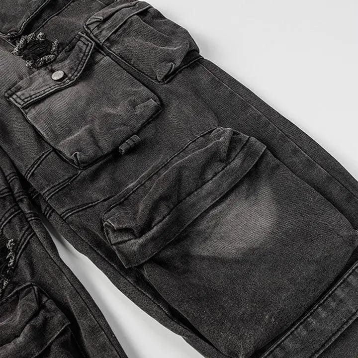 Sneakerhill® Unique Utility Cargo Jeans Multiple Pockets - sneakerhillcom