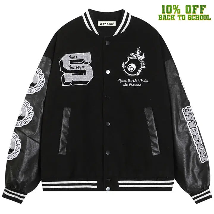 Sneakerhill® Unisex Varsity Jacket Eight Ball Patch - sneakerhillcom