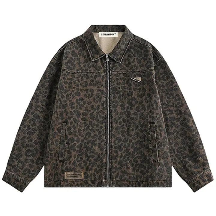Sneakerhill® Vintage Denim Jacket Leopard Print - sneakerhillcom