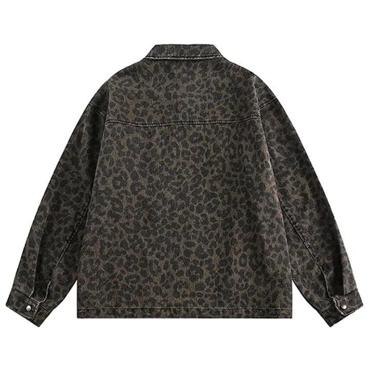 Sneakerhill® Vintage Denim Jacket Leopard Print - sneakerhillcom