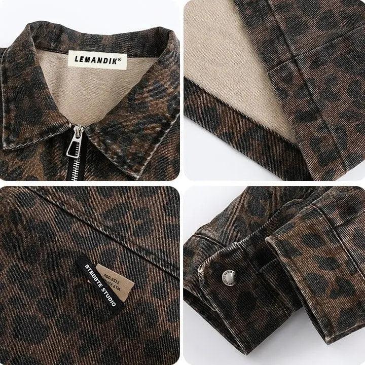 Sneakerhill® Vintage Denim Jacket Leopard Print - sneakerhillcom