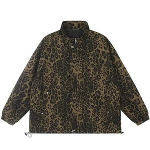 Sneakerhill® Vintage Leopard Print Denim Jacket - sneakerhillcom