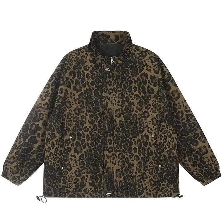 Sneakerhill® Vintage Leopard Print Denim Jacket - sneakerhillcom