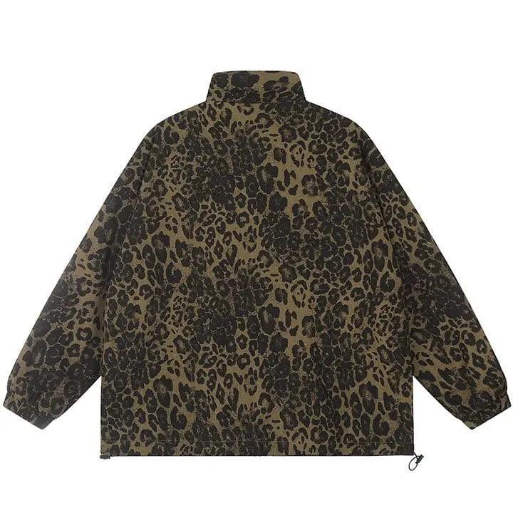 Sneakerhill® Vintage Leopard Print Denim Jacket - sneakerhillcom