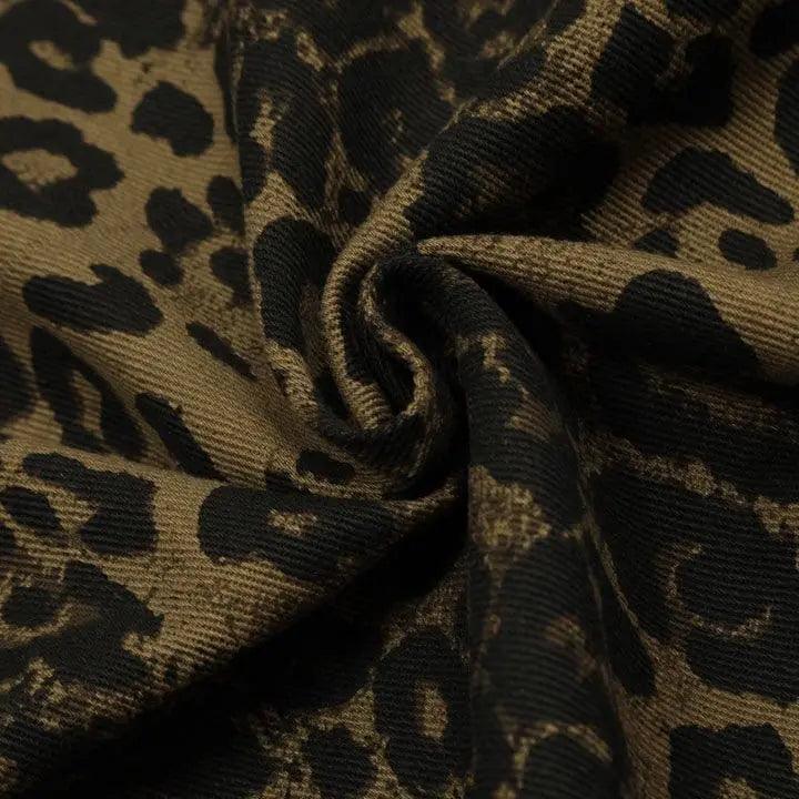 Sneakerhill® Vintage Leopard Print Denim Jacket - sneakerhillcom