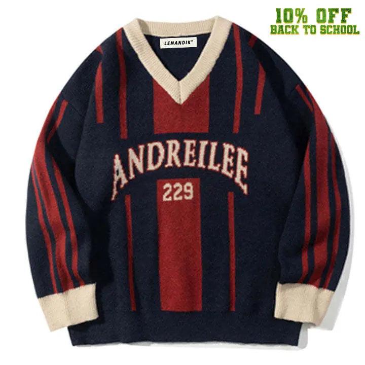 Sneakerhill® Vintage Striped V Neck Sweater - sneakerhillcom