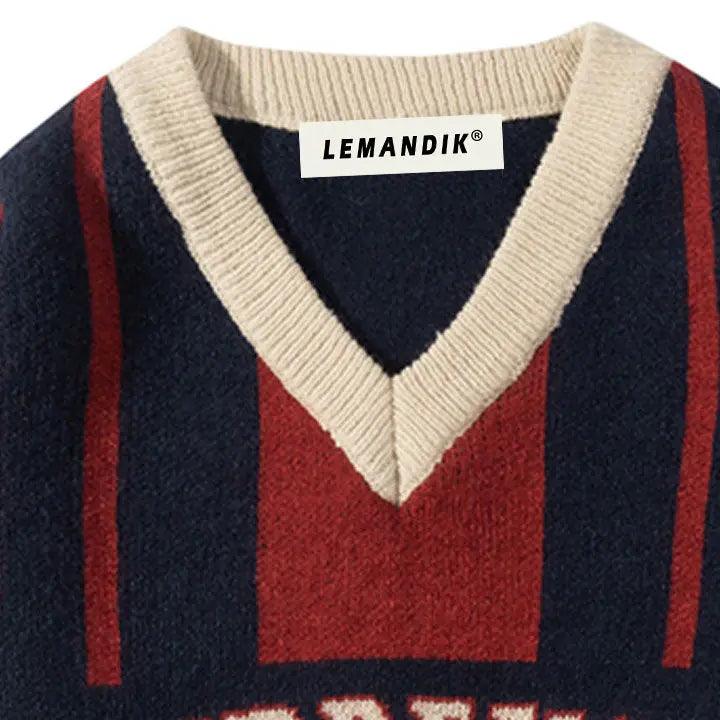Sneakerhill® Vintage Striped V Neck Sweater - sneakerhillcom