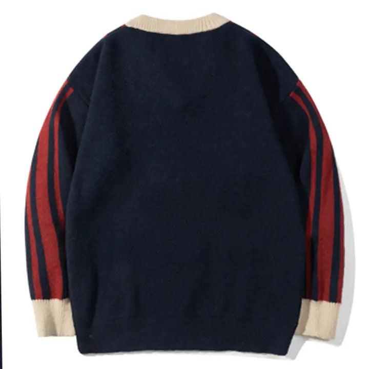 Sneakerhill® Vintage Striped V Neck Sweater - sneakerhillcom