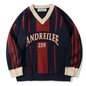 Sneakerhill® Vintage Striped V Neck Sweater - sneakerhillcom