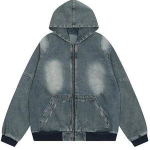 Sneakerhill® Vintage Washed Denim Hooded Jacket - sneakerhillcom