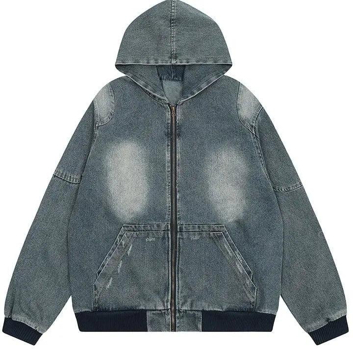 Sneakerhill® Vintage Washed Denim Hooded Jacket - sneakerhillcom