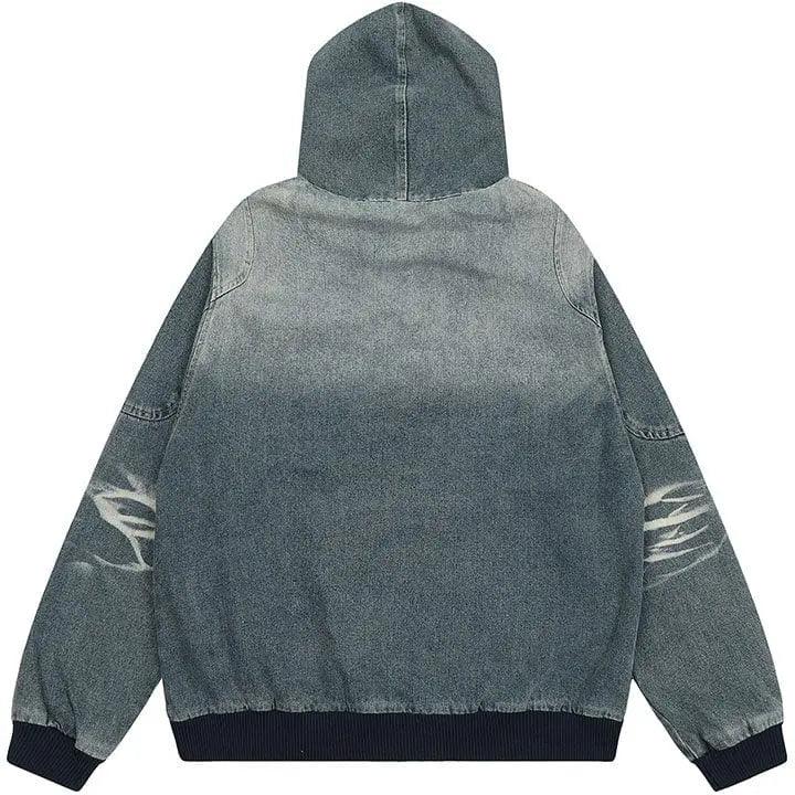 Sneakerhill® Vintage Washed Denim Hooded Jacket - sneakerhillcom
