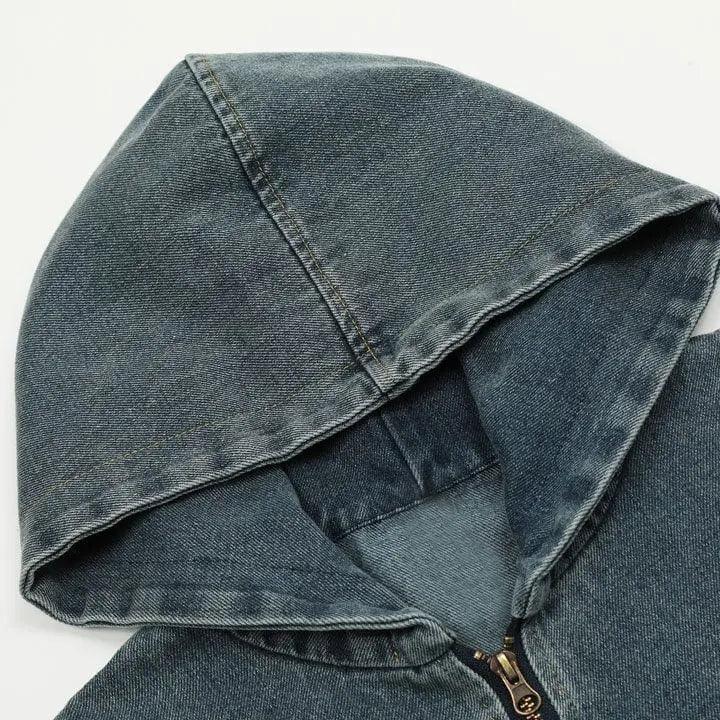 Sneakerhill® Vintage Washed Denim Hooded Jacket - sneakerhillcom