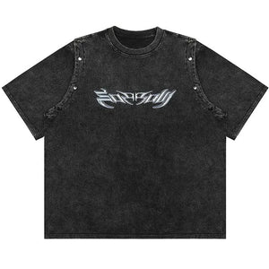 Sneakerhill® Washed Graphic T-shirt Removable Sleeves - sneakerhillcom