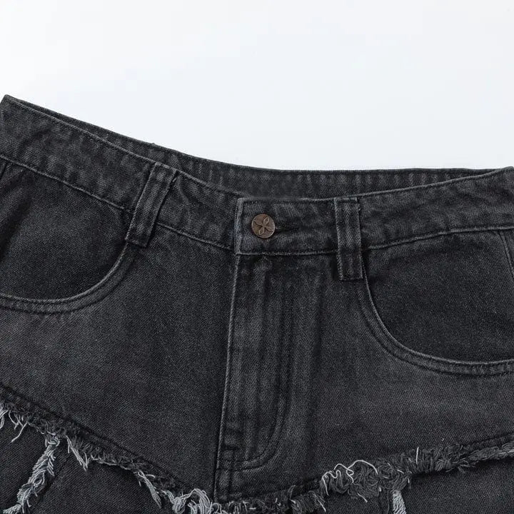 Sneakerhill® Washed Raw Edge Patchwork Jeans - sneakerhillcom