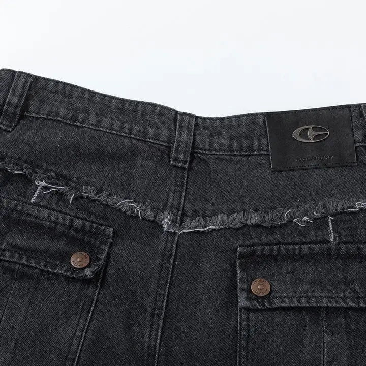 Sneakerhill® Washed Raw Edge Patchwork Jeans - sneakerhillcom